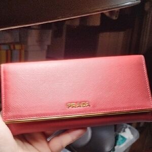 Prada Saffiano Leather Metal Bar Flap Continental Wallet W/Cardholder